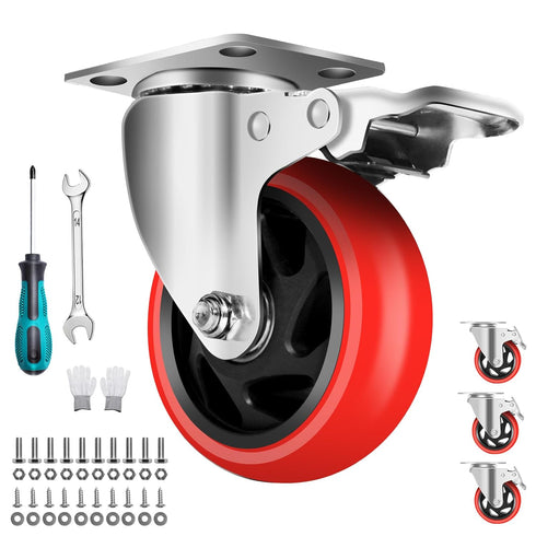 HXSMUYC 4 Inch Industrial Caster Wheels with Brake - Heavy Duty 2200 lb