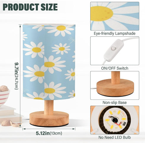 ALAZA White Daisy Flowers Blue Table Lamp for Bedroom USB Port Bedside Lamp Small Nightstand Desk Lamp for Girls Boys