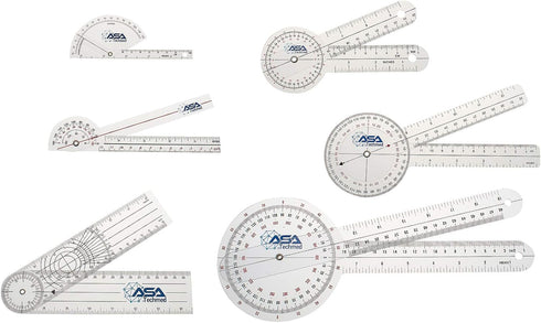 ASA TECHMED Goniometer Complete Set 6 Pieces + Body Measuring Tape for Physical Therapy, Occupational Therapy, Fitness