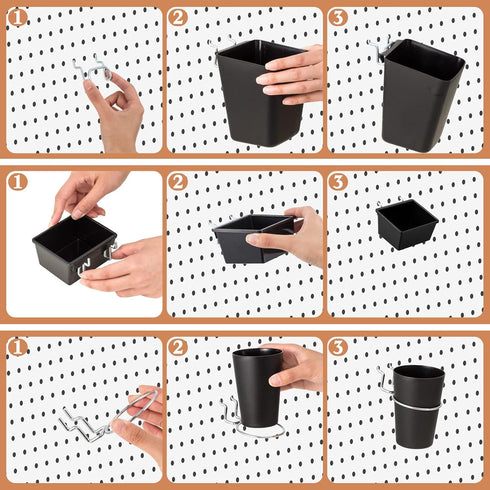 12 Pcs Pegboard Bins with Hooks, Pegboard Organizer Accessories for Garage Workshop Office Tools Storage