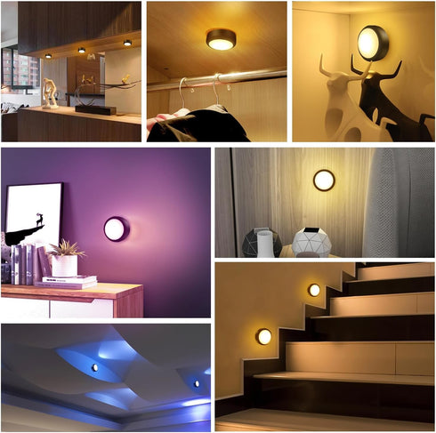 Closet 13 Dimmer, 6 Pack BLS LED Puck Lights with Remote Control, Wireless Under Cabinet & Lighting, RGB Color Changing