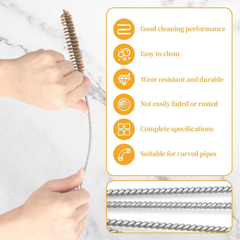 Tube Brush Kit with Stainless Steel Brass Wire Bottle Brushes, 11'' Long-Handle for 6mm to 22mm Cleaning