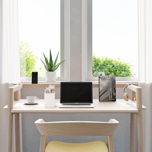 Pen Holder for Desk, Beige Nordic Elegance Square Silicone Pencil Cup Stand for Home, Kids, School Supplies