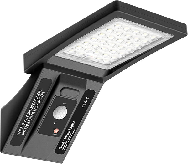 Solar Wall Light Outdoor with 390Lm, IP65 Waterproof, 34 LED, 3-Mode Lighting, 120 PIR Motion Sensor for Garden,