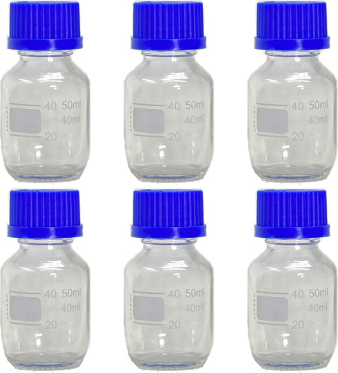 Karter Scientific 50ml Glass Round Media Storage Bottles, GL32 Screw Cap, Borosilicate, Case of 6