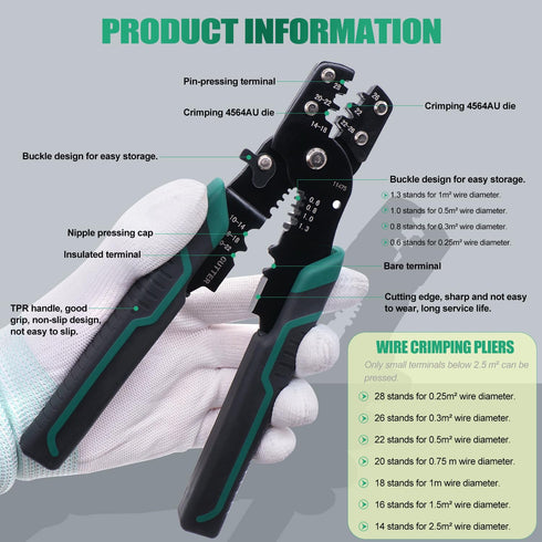 Twidec Wire Crimper Tool with Stripper Cutter, Multifunctional Crimping Pliers for Insulated Electrical Connectors
