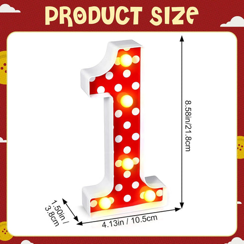 Mouse Birthday Decorations, Marquee Light Up Number Sign for 1st 2nd 3rd Birthday Party Table Centerpieces (Red Number