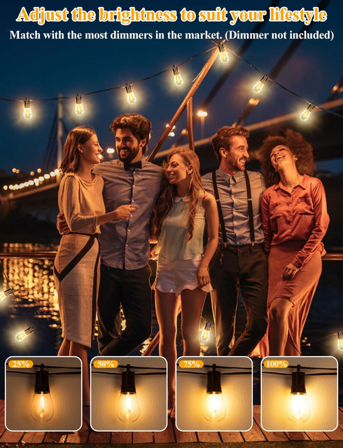36FT, 13 S14 Bulbs(1 Dimmable Brightever LED Outdoor String Lights Patio Lights Outdoor Waterproof with Shatterproof