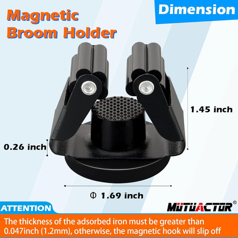 Holder,4PCS Grippers,12lbs MUTUACTOR Magnetic Broom Anti-Slip Magnetic Mount Storage Broom Holders with Rubber Heavy