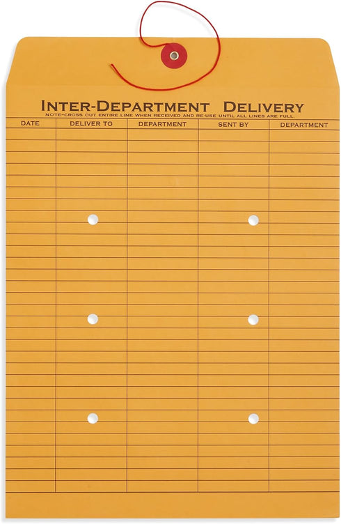 Blue Summit Inter-Department Envelopes, String Tie, Brown Kraft, 10 x 13 Inches – 100 Envelopes