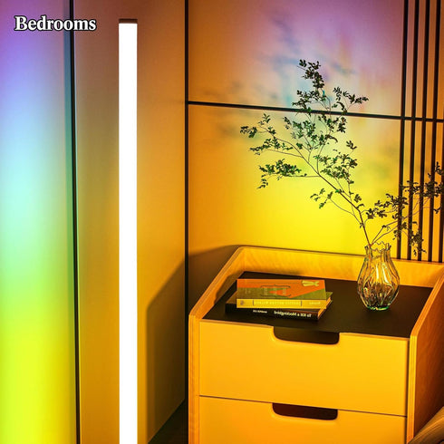 LED RGB Floor Lamp Smart Corner Standing Lamp with Music Sync APP and Remote Control Gaming Light for Bedroom Living