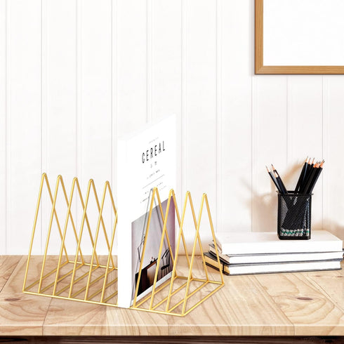 Urban Deco Gold Triangle Desk Organizers - 10 Sections Metal Wire Magazine Holder for File Folder Storage