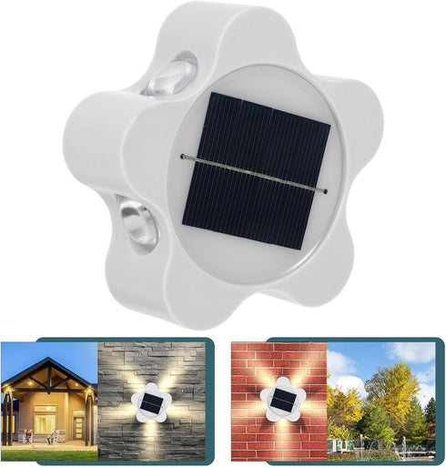 OSALADI Solar Plum Blossom LED Wall Lamp, White Solar Powered Outdoor Garden Night Light, Home Porch Wall Sconce