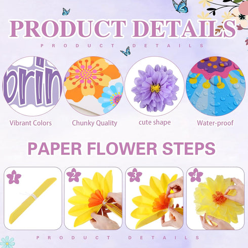 TaoBary 96 Pcs April Showers Bring May Flowers Bulletin Board Cutouts - 3D Tissue Paper Flower Spring Classroom