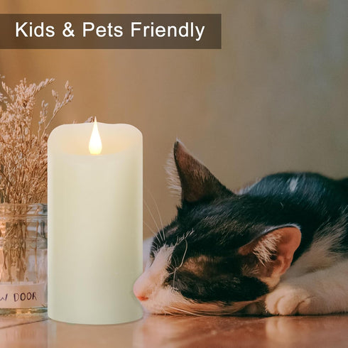 Flameless Candles, 3D Moving Flame Battery Operated Candles with Timer, Ivory Real Wax Electric LED Pillar 3" x 6"