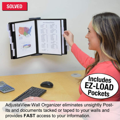 Ultimate Office 10-Pocket Wall Reference Organizer with Easy-Load Pockets, Black Pockets, Mounting Screws