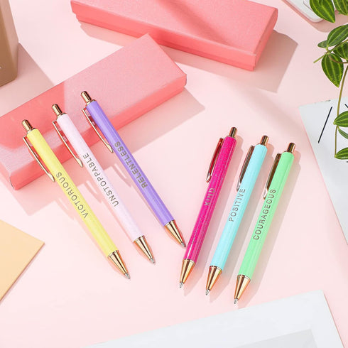 Outus 6 Pcs Fancy Pens for Women, Motivational Cute Pens, Inspirational Retractable Ballpoint Pens with Gift Box