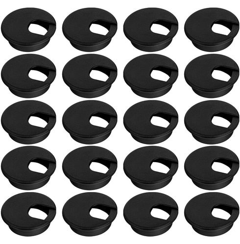 LepoHome 20 Pack 2 Inch/50mm Round Plastic Desk Grommets, Black Wire Organizer Caps,