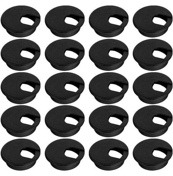 LepoHome 20 Pack 2 Inch/50mm Round Plastic Desk Grommets, Black Wire Organizer Caps,