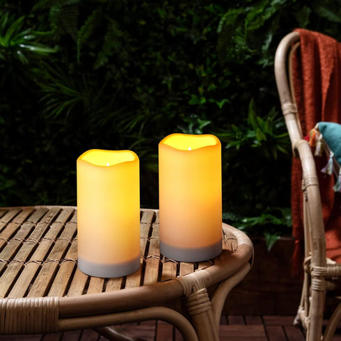 Solar Flameless Candles, Outdoor Waterproof Flickering LED Light Candles for Lantern Garden Camping Decor, Set of 2