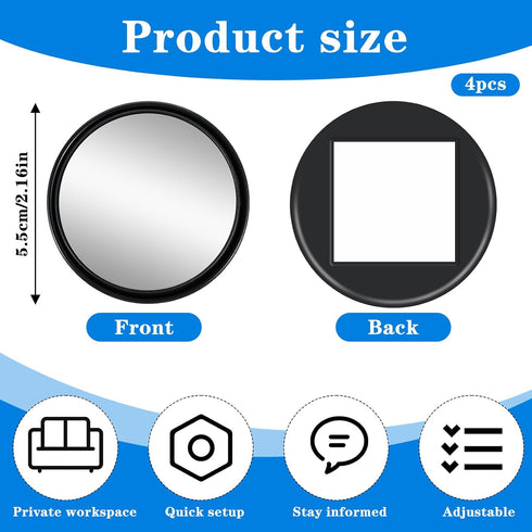 GEEHUA 4PCS 2.3" Cubicle Mirror, Wide Angle Rear View Convex Mirror Adjustable Cubicle Mirrors to See Behind You