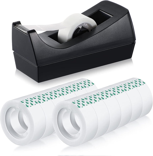 Tape Dispenser Desk with 12 Rolls Transparent Cute Small Tape Refills for Invisible Tape, Christmas Gift Wrapping