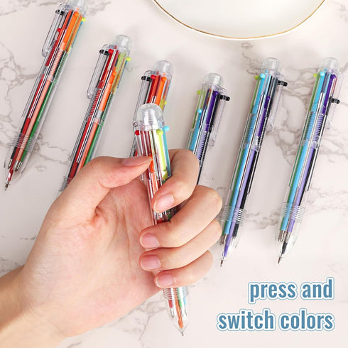 JPSOR 48 Pack Multicolor Pen for Kids, 6-in-1 Transparent Barrel Pen, 0.5mm Retractable Ballpoint