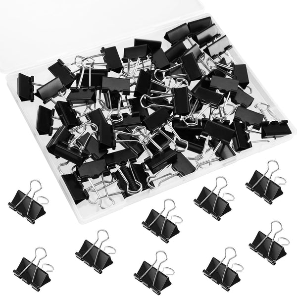 SANNIX 42 PCS Black Binder Clips, 1 inch 25mm Medium Size Paper Clamps