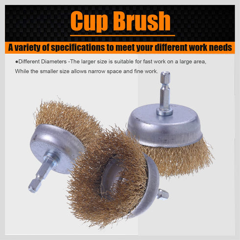 Wire Brush for Drill, 9 Pcs Brass Wire Wheel Brush with 1/4 Inch Hex Shank for Cleaning Rust and Stripping