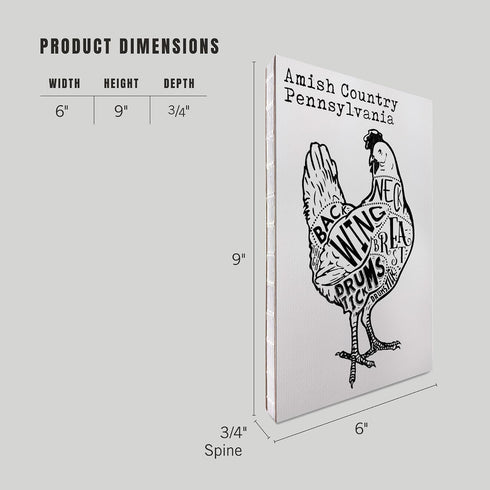 Country, 6x9 193 Amish Pennsylvania, Butchers Block Meat Cuts, Black Chicken on White Press (Lined Journal, Lay Flat