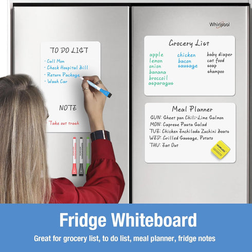 Magnetic Whiteboard for Fridge, 3 Pack Small Magnetic Dry Erase Boards with 4 Markers & 1 Eraser, Reusable Blank Magnet White Board Sheets for Home, Kitchen, Office, Classroom - 12 x 8 by HOMiDEK
