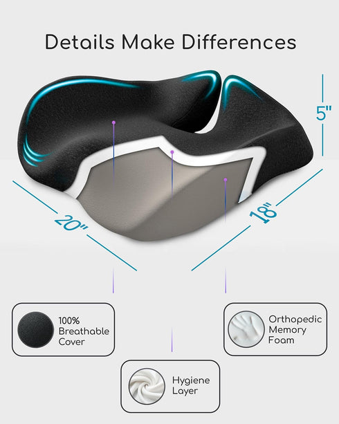 Tailbone SitCushion Ergonomic Seat Cushion for Sciatica & Pain Relief Extra Large Memory Foam Office Chair Cushion