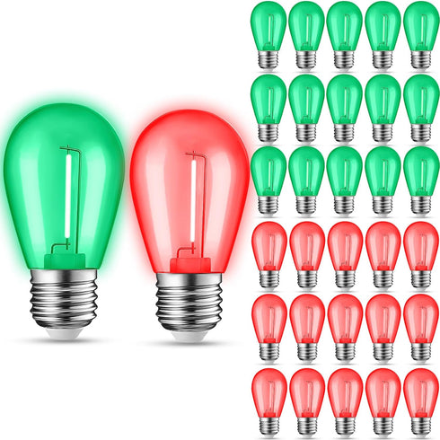 JAHEKS 30-Pack Red Green String Light Bulbs, S14 LED Replacement Bulbs for Outdoor