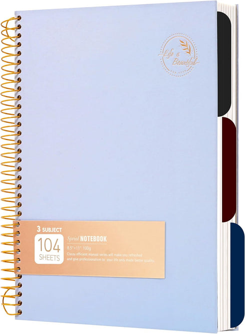 FLYING EAGLE College Ruled Spiral Notebook 8.5 X 11, 3 Subject Journal for Work and School