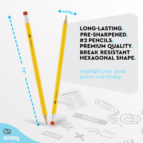 Enday Presharpened #2 Pencils, 24 Count, Wood-Cased Yellow Pencils with Latex-Free Eraser for School Supplies