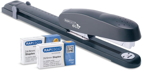 Rapesco 1480 ECO Front Loading Long Reach Stapler, 50 Sheet Capacity with 1000 Standard and High-Capacity Staples