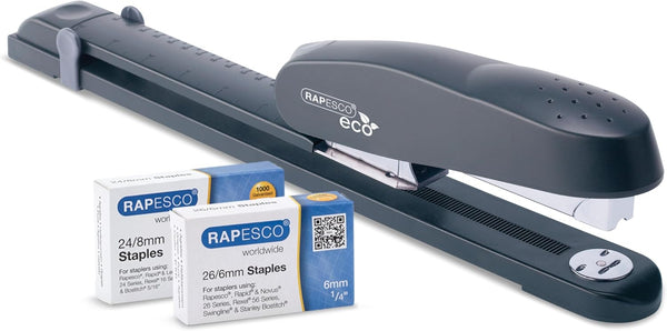 Rapesco 1480 ECO Front Loading Long Reach Stapler, 50 Sheet Capacity with 1000 Standard and High-Capacity Staples