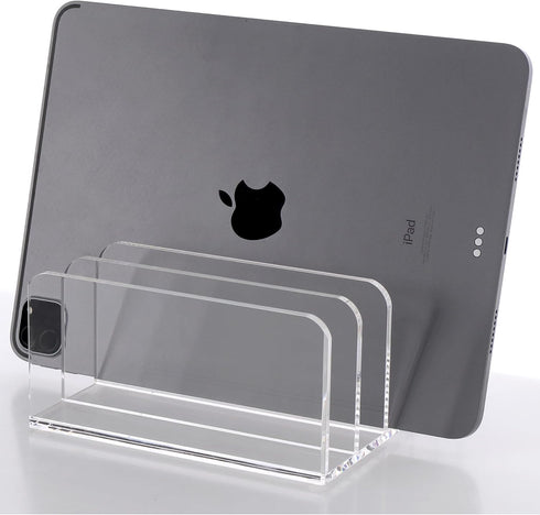 SANRUI Acrylic Desk File Organizer Holder, 5 Upright Clear Desktop Mails Sorter, Document Magazine Storage for Home,
