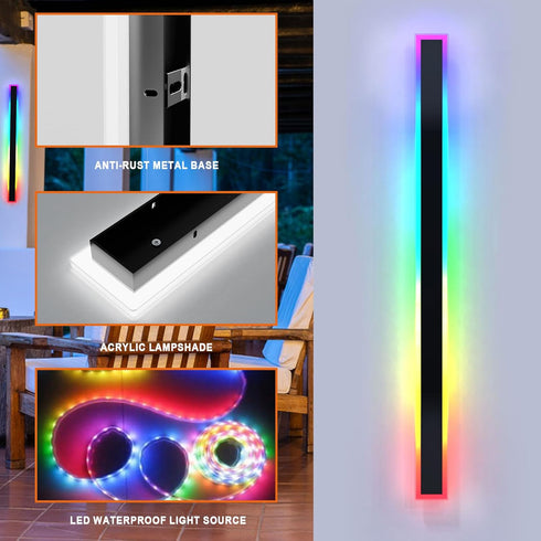 1PC 12In IP66 (1Pack) ASLONG LED RGBW Wall Light with APP Control, Waterproof Smart RGB LED Wall Mount Lighting
