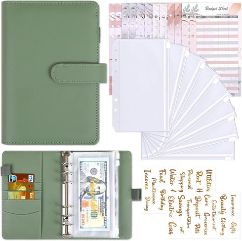 Budget Binder with Zipper Envelopes, Money Organizer for Cash with 8 Cash Envelopes, 12 Budgeting Sheets & 2 Labels
