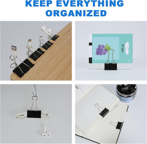 Binder Clips Assorted Sizes, 208 PCS Metal Black Clips, Office Supplies File Clamps Paper Clips in 6 Boxes