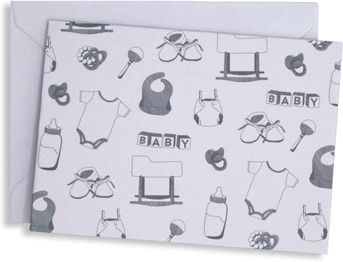 Set 24 Pack 4.75 3.5 Inch, Baby Card with Envelopes, - x Blank Inside, Hand-Illustrated, Modern Toile Design - Perfect