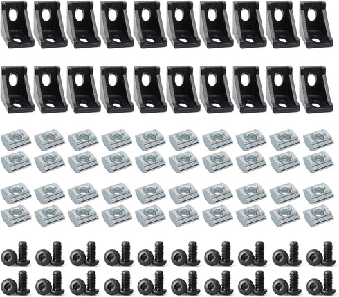 20 Sets 2020 Series Aluminum Extrusion Profile Connectors, 20pcs Corner Brackets, 40pcs M6 T Slide Nuts