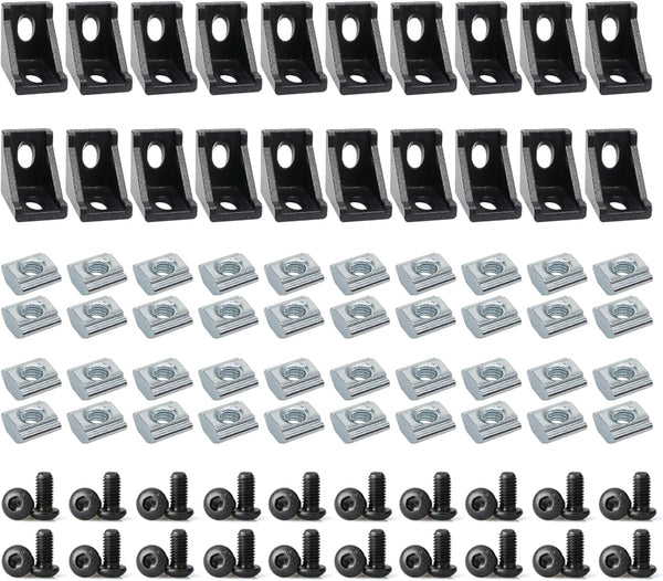 20 Sets 2020 Series Aluminum Extrusion Profile Connectors, 20pcs Corner Brackets, 40pcs M6 T Slide Nuts