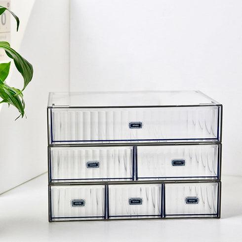 Desk Drawer Organizer, Stackable Plastic Storage for Office Supplies, Clear 2 Compartment Desk Organizer Box