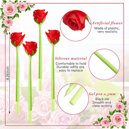 Gueevin 24 Pcs Flower Pens Gifts Mothers Day Artificial Rose Pens Creative Black Ink Pens Bulk Wedding Birthday Party Favors Office School Gift Supplies for Women Girls Kids Teacher Nurse by Gueevin