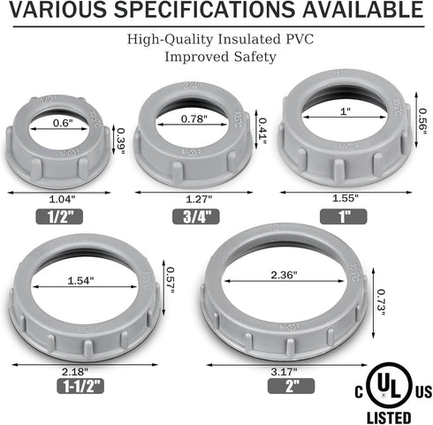 50 Pcs Plastic Insulating Bushing, Threaded Electrical Bushings for EMT, Rigid or IMC Conduit Fitting