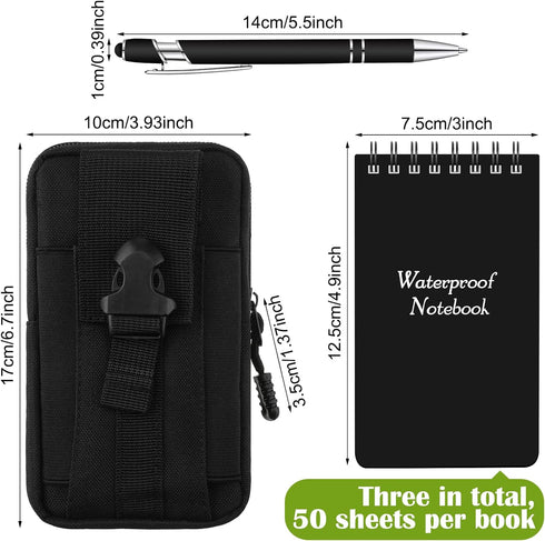 Eaasty 5 Pcs Waterproof Tactical Notebook, 3 x 5 Inch Pocket Notebook with Metal Weatherproof Pen for Outdoor Activities