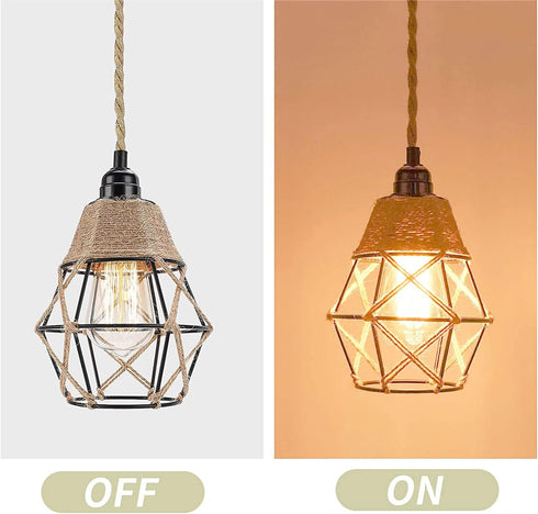 EcoGehen Bulb Vintage Boho Lamp Shades Rustic Industrial Woven Pendant Light Wall Sconces Lampshade Metal Guard Cage
