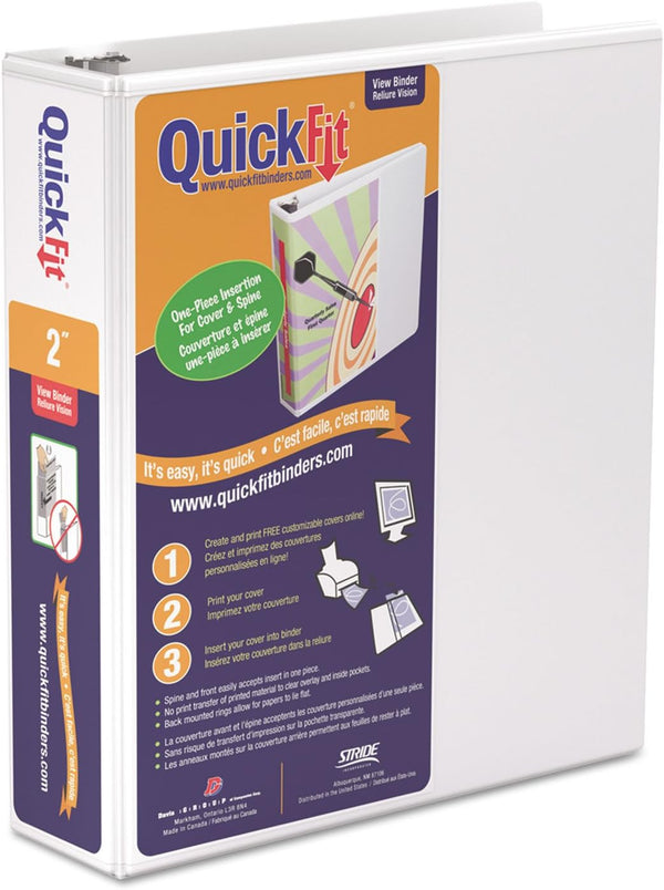 QuickFit Angle D-Ring View Binders, 2" Rings, 475-Sheet Capacity, 47% Recycled, White, 87030